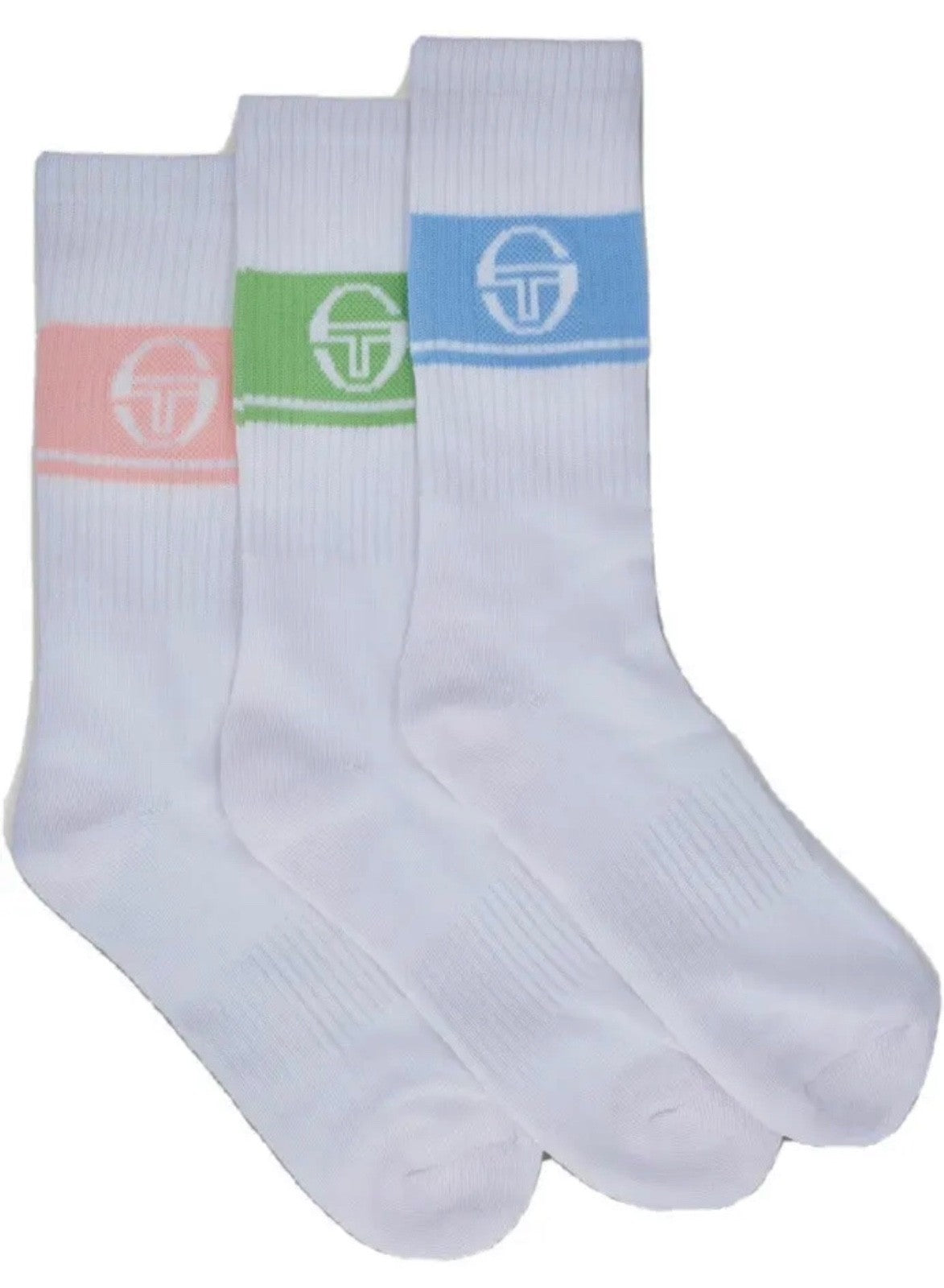 Sergio Tacchini/John McEnroe 3 x Pairs of White &nPastel Colour Tennis Socks0