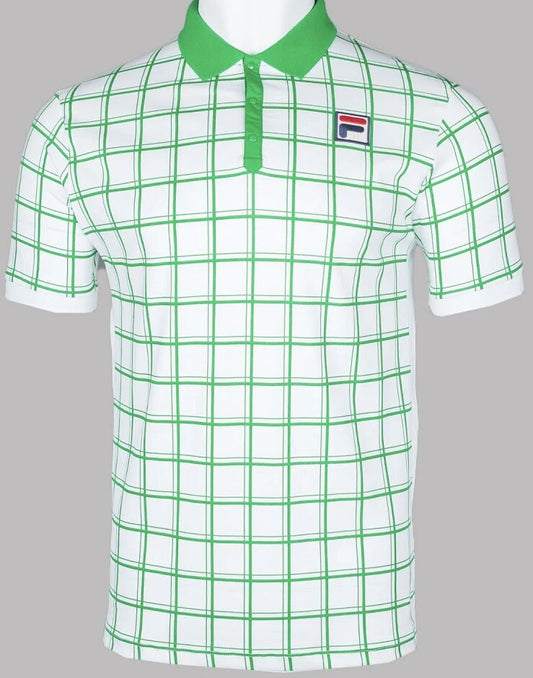 Celtic Colours Fila Vintage Borg (Bobby) Retro Tennis Polo Shirt in White/Green