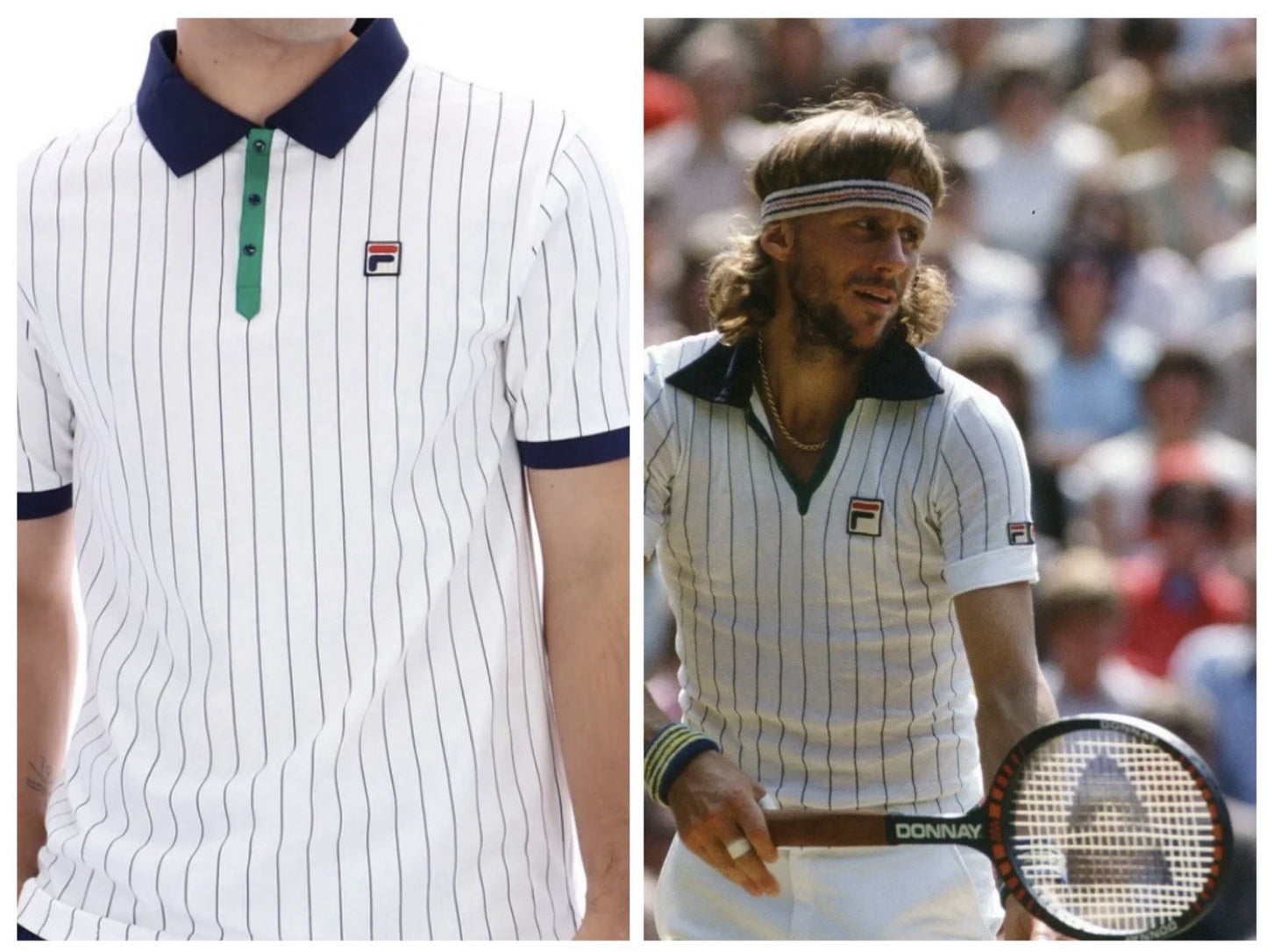 Fila Bjorn Borg BB1 Wimbledon Polo Tennis Shirt-100% Cotton - White & Blue/Green