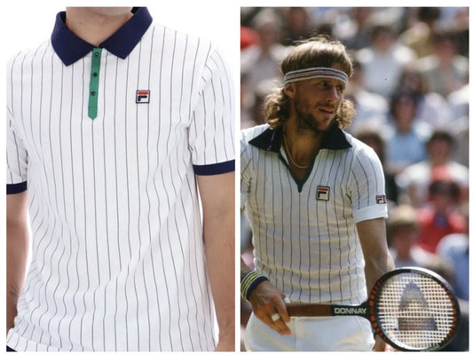 Fila Bjorn Borg BB1 Wimbledon Polo Tennis Shirt-100% Cotton - White & Blue/Green