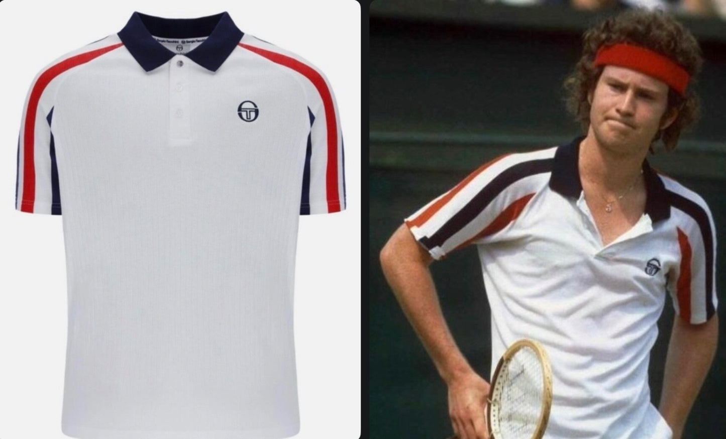 Sergio Tacchini McEnroe Blow White/Red/Blue Tennis Polo Shirt+Free Red Headband