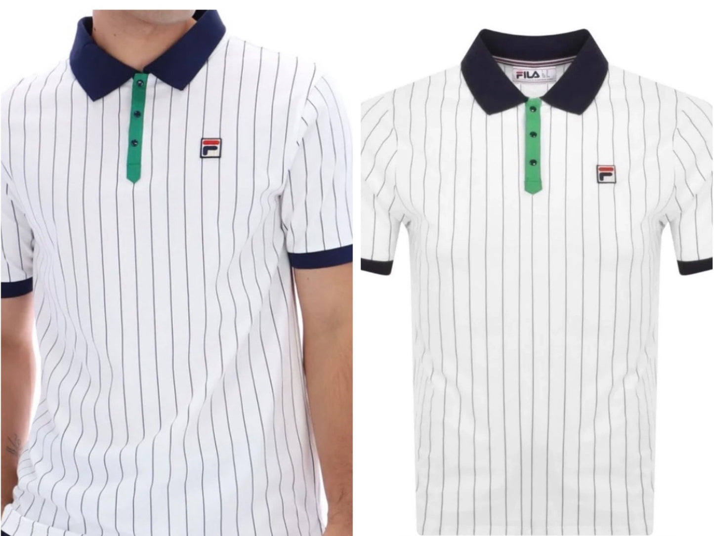 Fila Bjorn Borg BB1 Wimbledon Polo Tennis Shirt-100% Cotton - White & Blue/Green