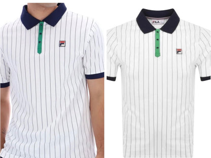 Fila Bjorn Borg BB1 Wimbledon Polo Tennis Shirt-100% Cotton - White & Blue/Green