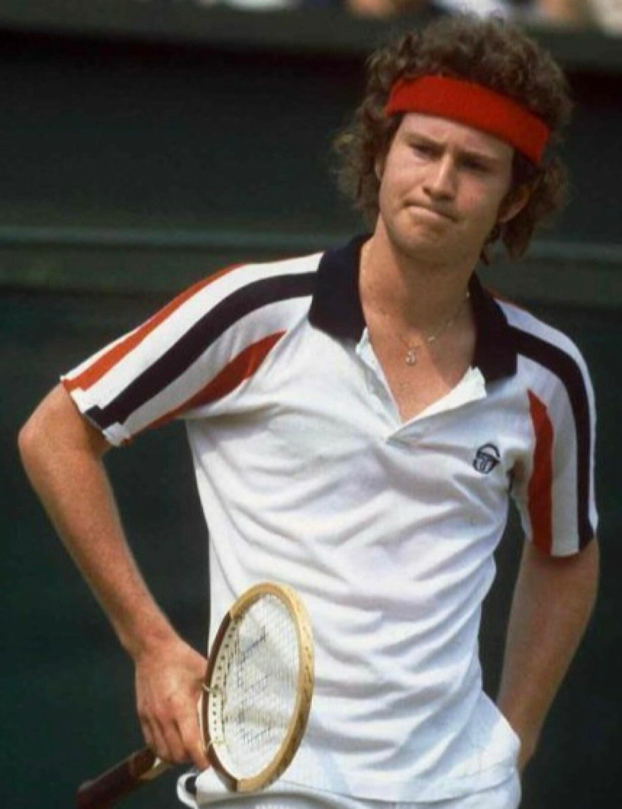 Sergio Tacchini McEnroe Blow White/Red/Blue Tennis Polo Shirt +Free Red Headband