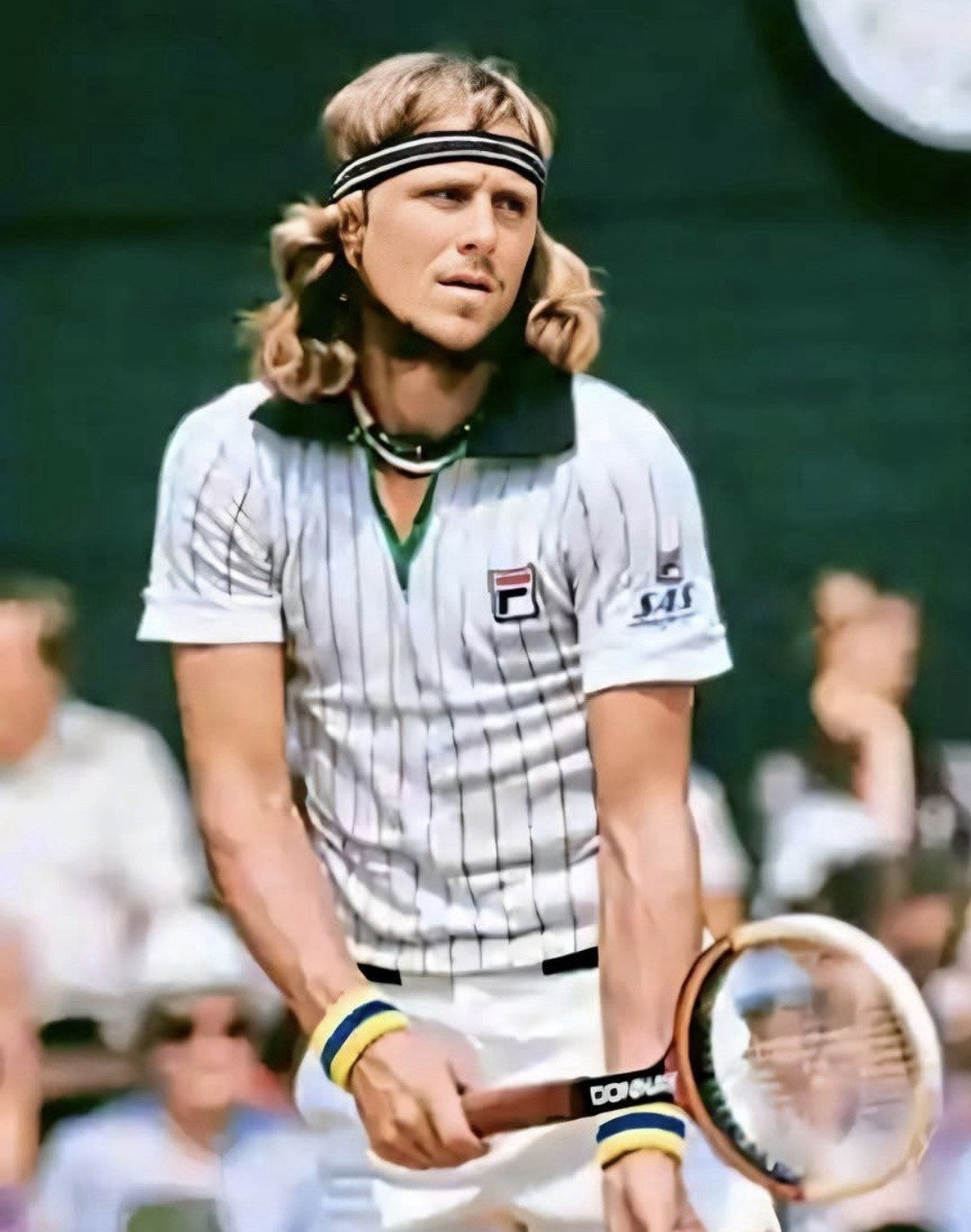 Fila Bjorn Borg BB1 Wimbledon Polo Tennis Shirt-100% Cotton - White & Blue/Green