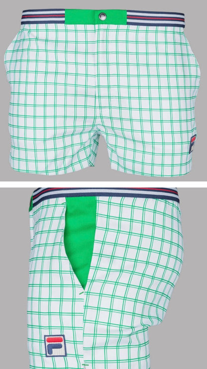 Fila Vintage Borg (Brookes) Retro Tennis Shorts - White/Green -  EXCLUSIVE! 2025