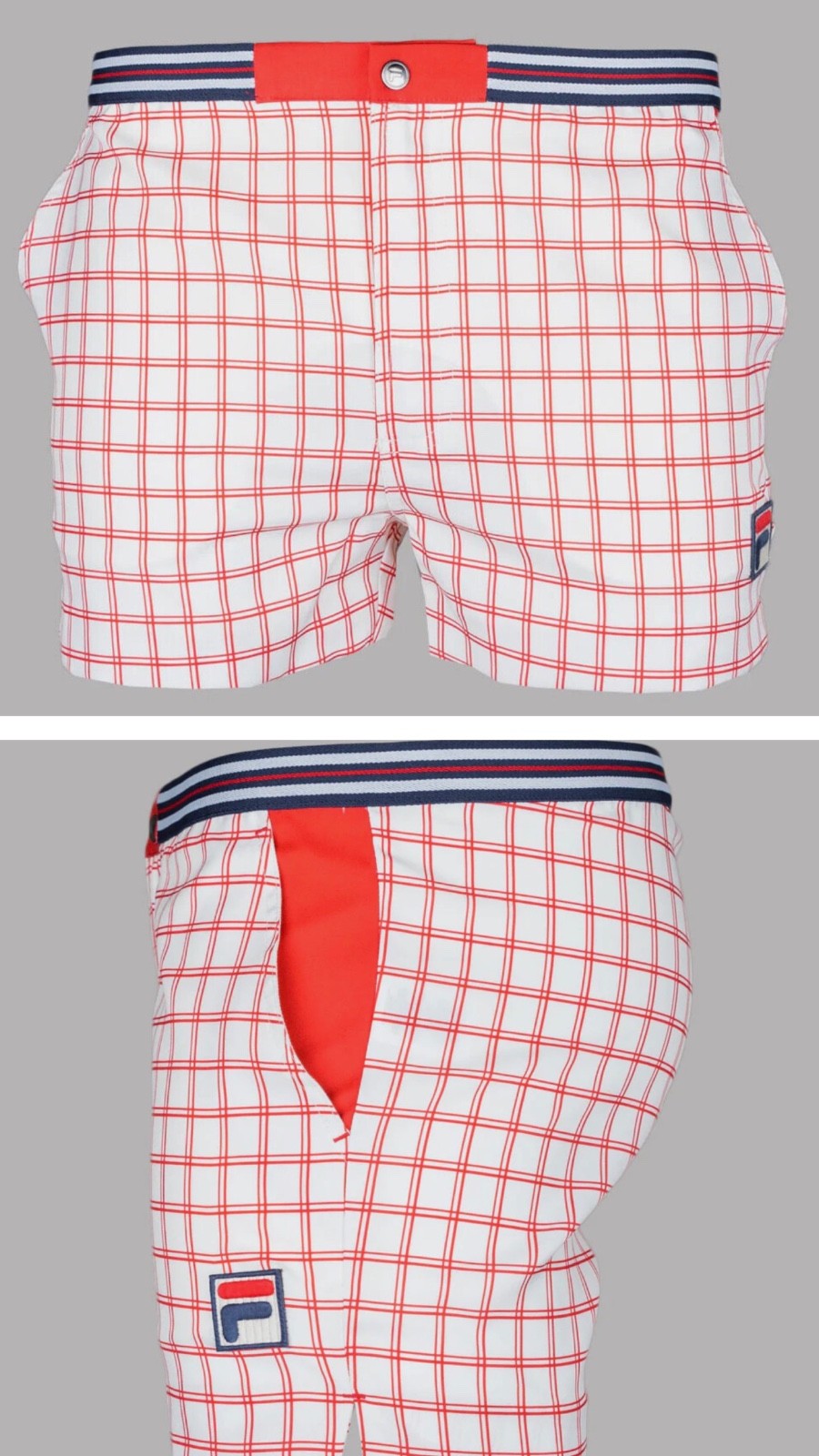 Fila Vintage Borg (Brookes)Tennis Shorts-Off White/Red- EXCLUSIVE 2025!