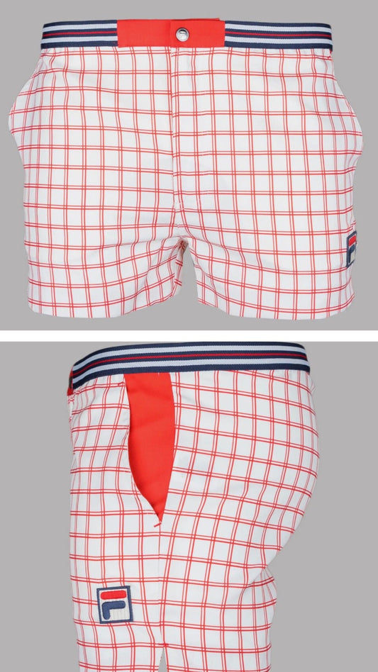 Fila Vintage Borg (Brookes)Tennis Shorts-Off White/Red- EXCLUSIVE 2025!