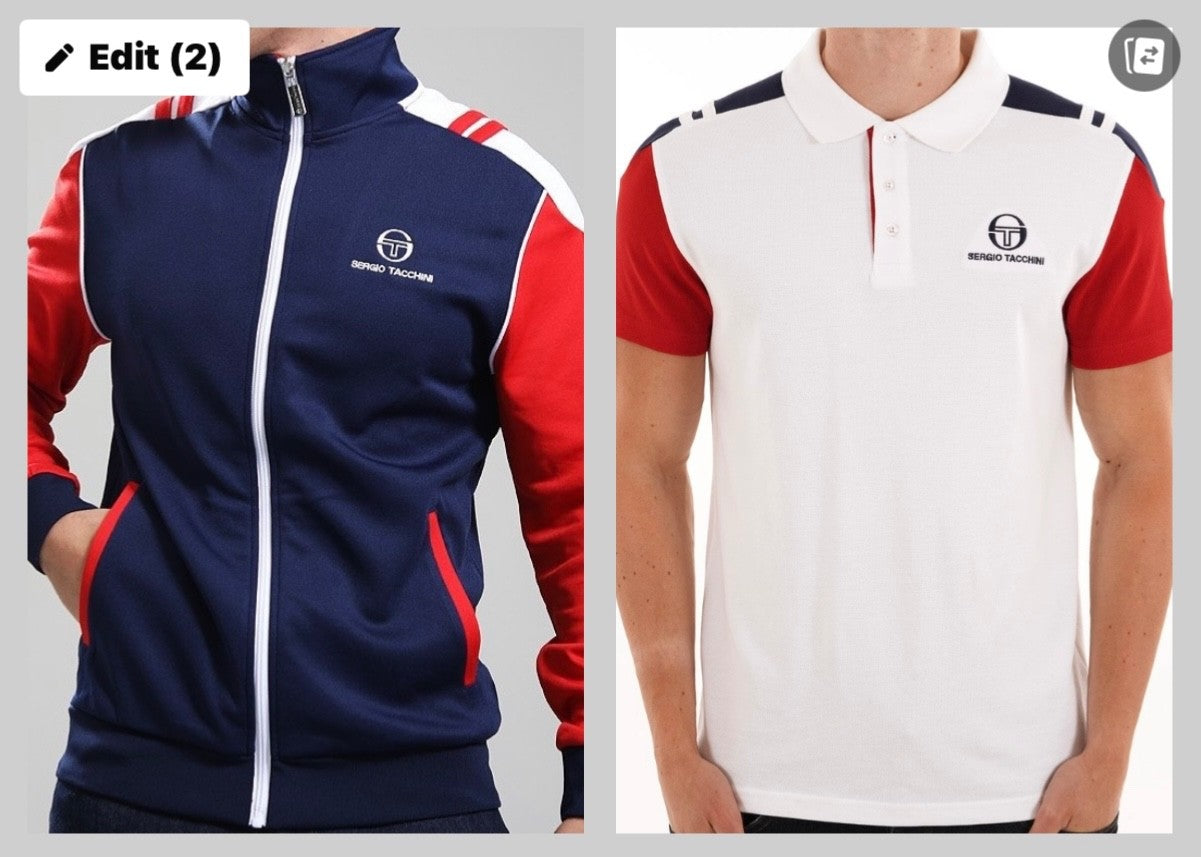 Sergio Tacchini Drive Red/Blue - Tennis Track Top w Matching Drive Polo Shirt