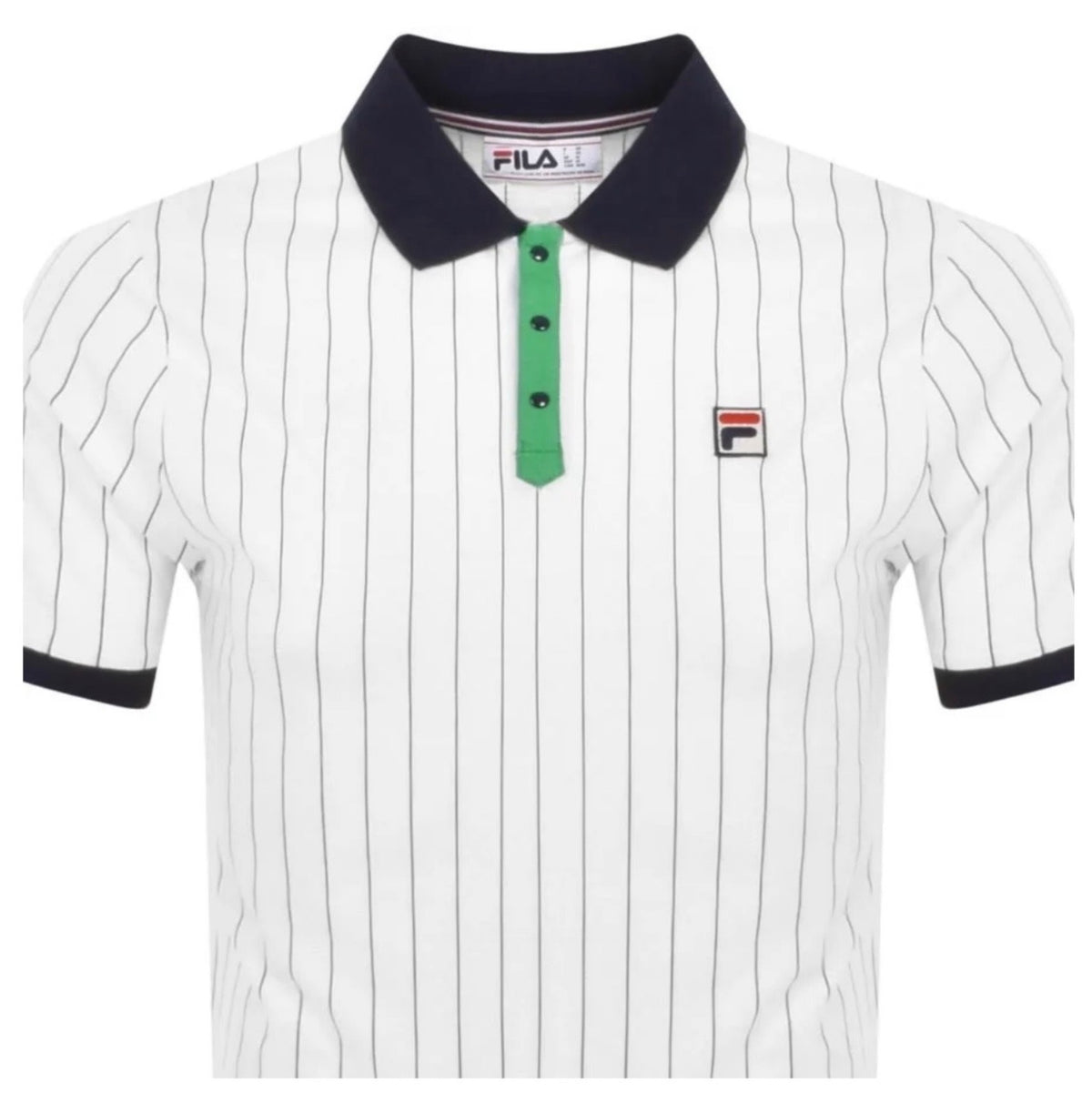 Fila Bjorn Borg BB1 Wimbledon Polo Tennis Shirt-100% Cotton - White & Blue/Green