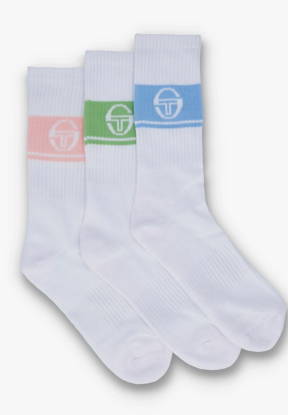 Sergio Tacchini/John McEnroe-3 x Pairs of Tennis Socks-White with Pastel Colours