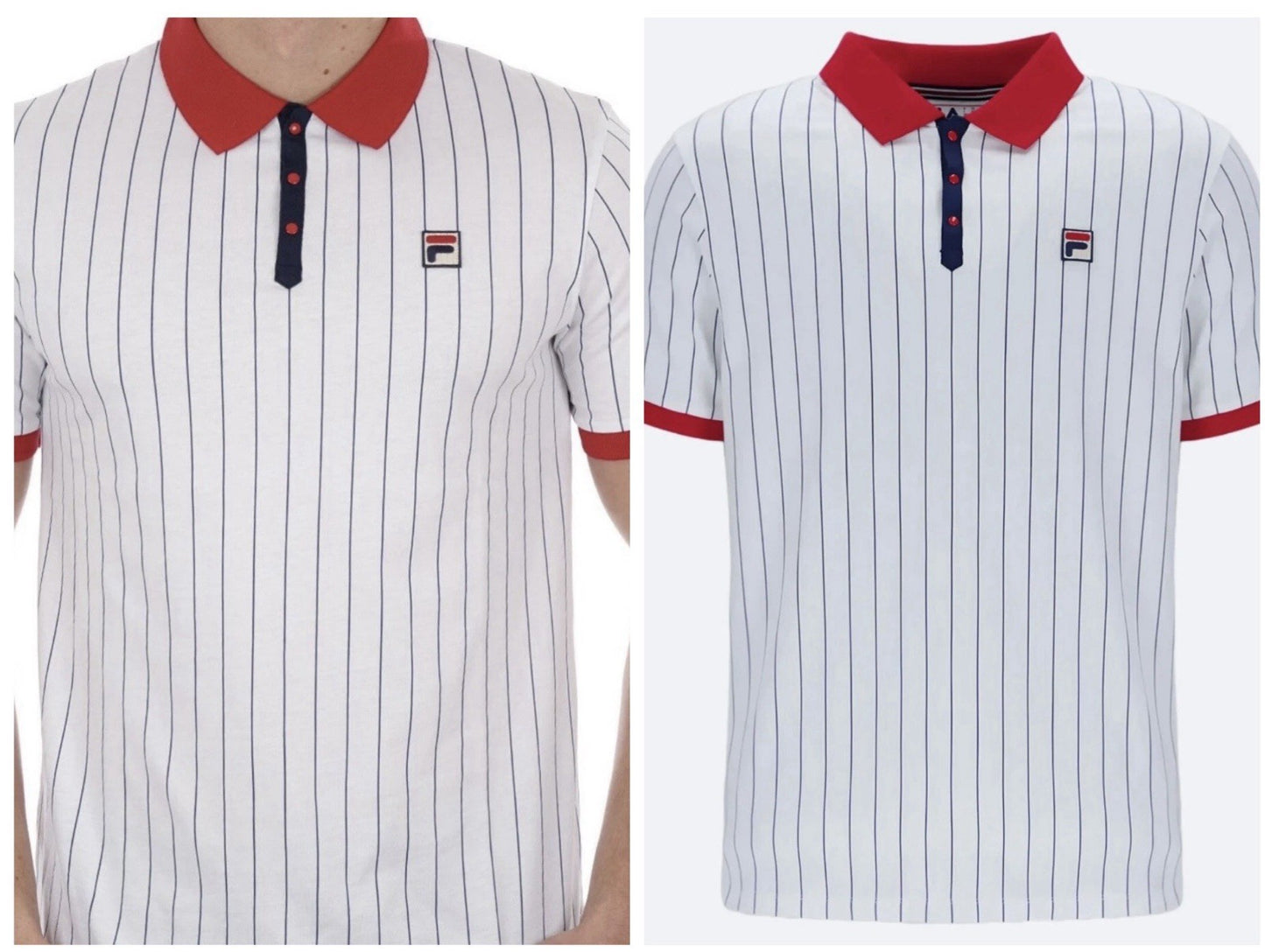 Fila Vintage Bjorn Borg BB1 Polo Tennis Shirt - 100% Cotton - White/Red/Blue