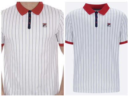Fila Vintage Bjorn Borg BB1 Polo Tennis Shirt - 100% Cotton - White/Red/Blue