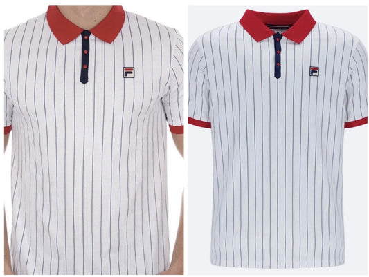 Fila Vintage Bjorn Borg BB1 Polo Tennis Shirt - 100% Cotton - White/Red/Blue