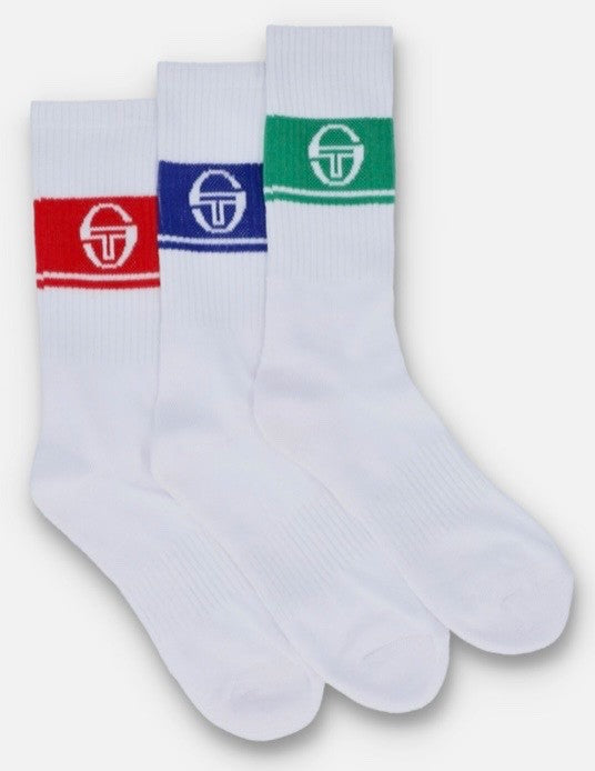 Sergio Tacchini/John McEnroe- 3 x Pairs of Tennis Socks - White with Colours