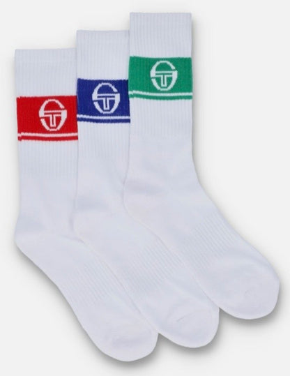 Sergio Tacchini/John McEnroe- 3 x Pairs of Tennis Socks - White with Colours