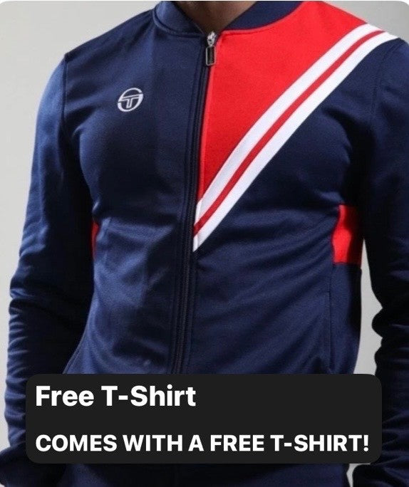 Sergio Tacchini Reno Gerulaitis Navy Blue/Red Bomber Tennis Track Top