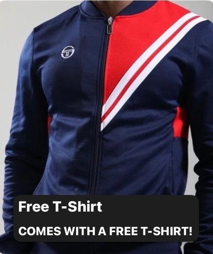 Sergio Tacchini Reno Gerulaitis Navy Blue/Red Bomber Tennis Track Top
