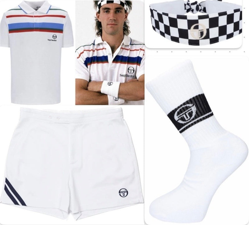 Sergio Tacchini Pat Cash Wimbledon Tennis Polo Shirt, Shorts, Socks & Headband