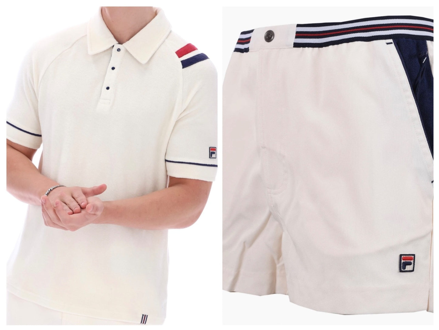 Fila Massimo Borg BB1 Gardenia (off white)Tennis Shirt & Hightide shorts RRP £95