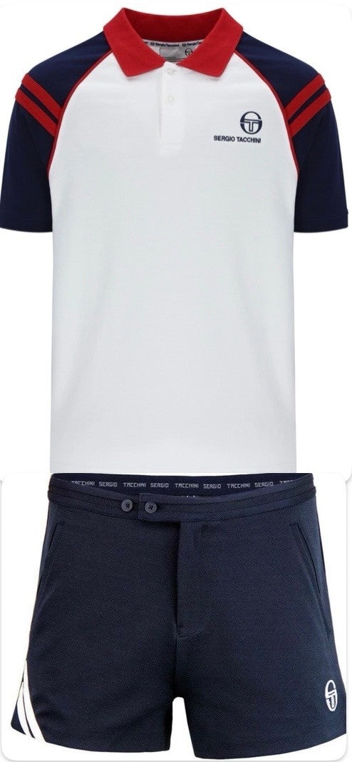 Sergio Tacchini Cortona McEnroe 1982 Wimbledon Polo Shirt + matching Navy Shorts