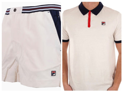 Fila Panatta 2 Polo Shirt & Hightide Tennis Shorts - Gardenia(Off White) RRP £95