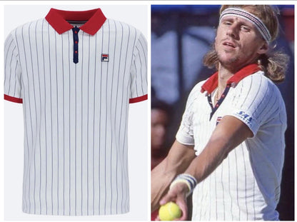 Fila Vintage Bjorn Borg BB1 Polo Tennis Shirt - 100% Cotton - White/Red/Blue