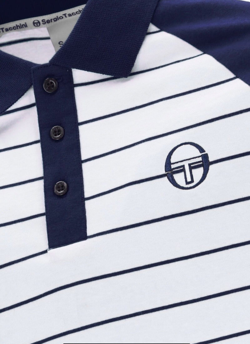 Sergio Tacchini Sandro White/Blue Tennis Polo Shirt