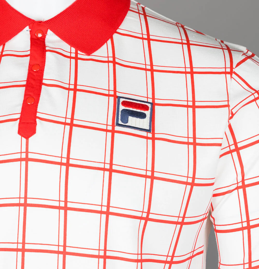 Fila Vintage Borg (Bobby) Retro Tennis Polo Shirt- Off White/Red-Arsenal 2025!