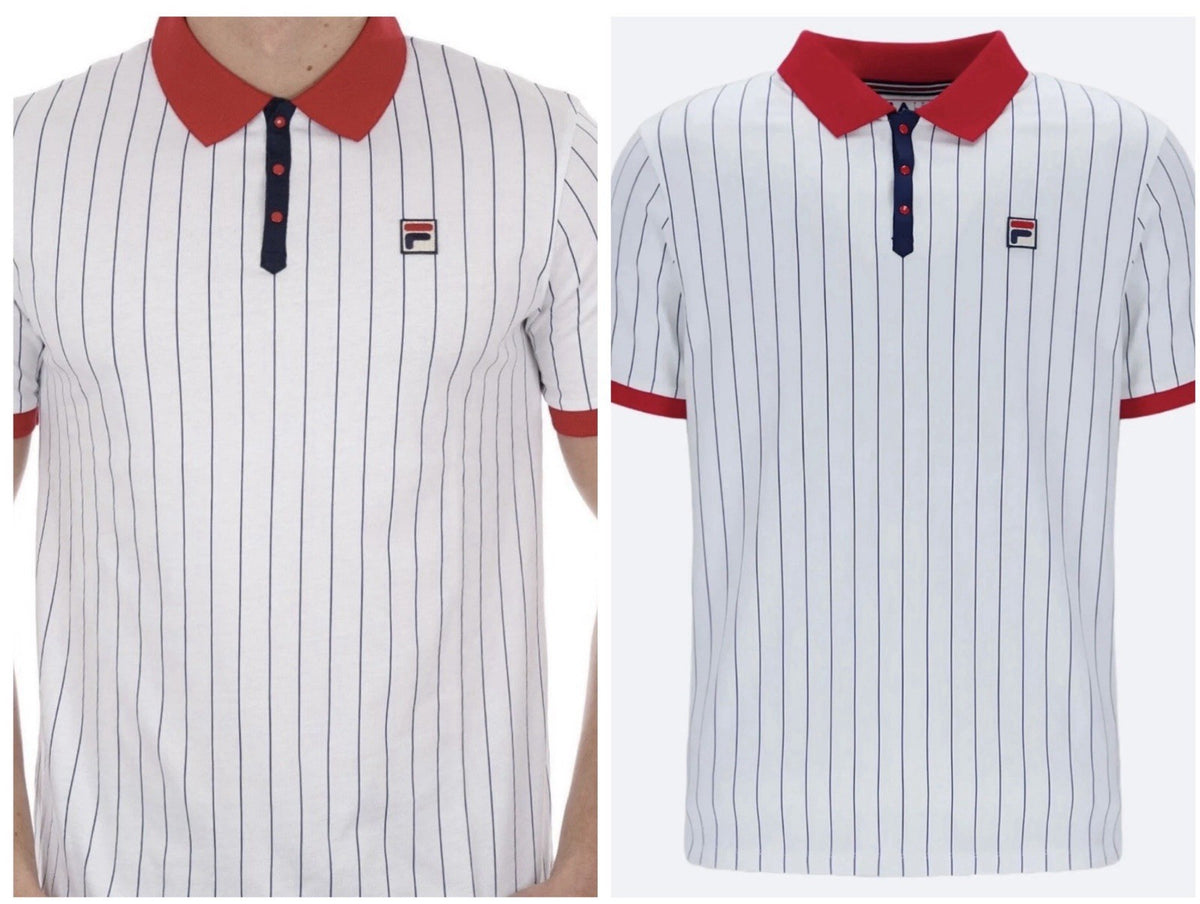 Fila Vintage Bjorn Borg BB1 Polo Tennis Shirt - 100% Cotton - White/Red/Blue