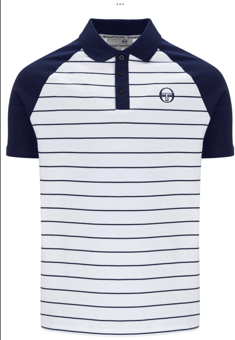 Sergio Tacchini Sandro White/Blue Tennis Polo Shirt
