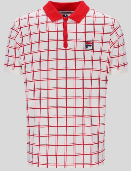 Fila Vintage Borg (Bobby) Retro Tennis Polo Shirt- Off White/Red-Arsenal 2025!