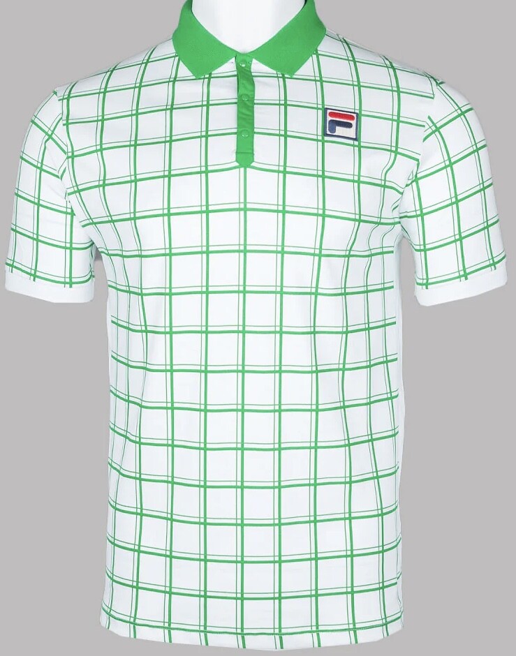 Fila Vintage Borg (Bobby) Retro Tennis Polo Shirt in White/Green- Celtic