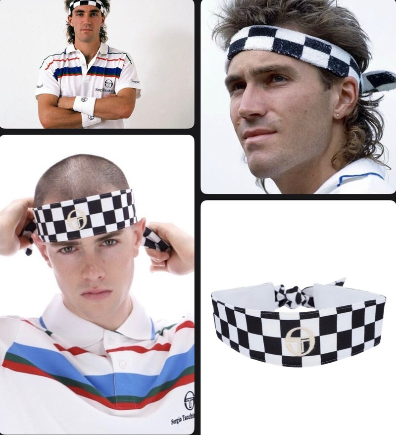 Pat Cash inspired Sergio Tacchini Chequered Black and White Headband RRP £200