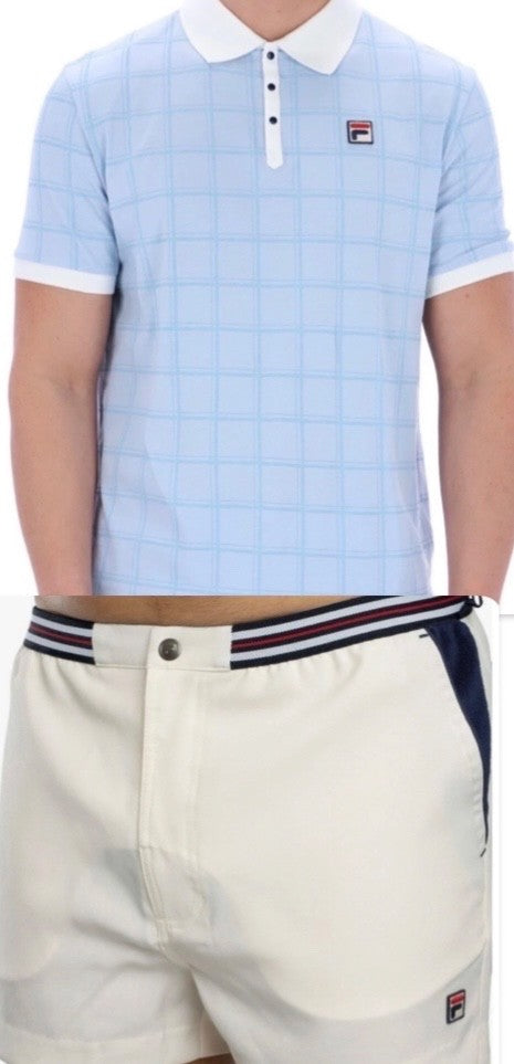 Fila Borg Ignazio Sky Blue Polo Shirt + Retro White Fila Borg Shorts