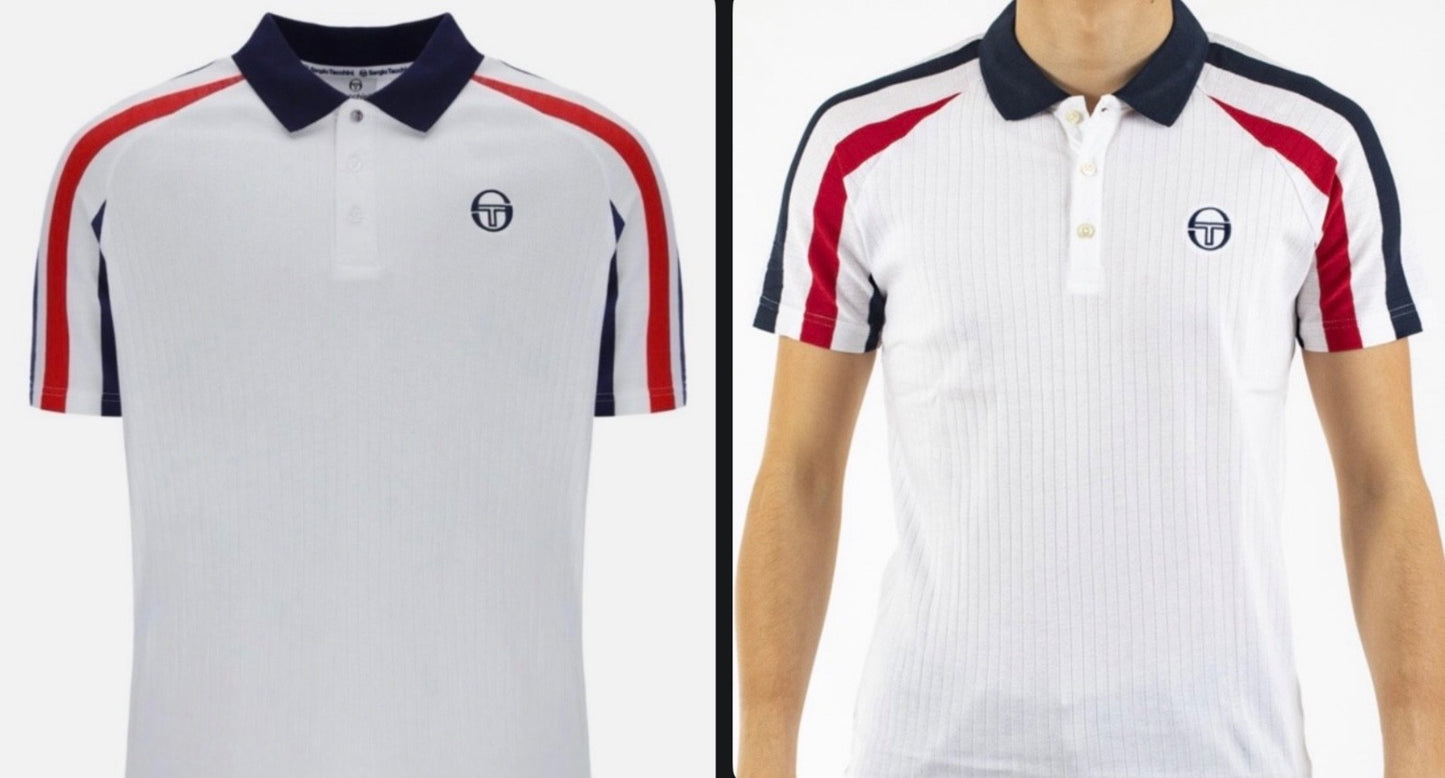 Sergio Tacchini McEnroe Blow White/Red/Blue Tennis Polo Shirt+Free Red Headband