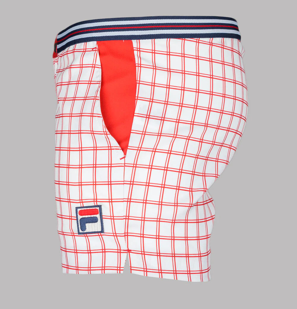 Fila Vintage Borg (Brookes)Tennis Shorts-Off White/Red- EXCLUSIVE 2025!